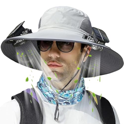 Solar Panel Powered Fan Built in Wide Brim Outdoor Fishing Hat USB Charging Men Ultralight Sun Bucket Mission Cooling Cap