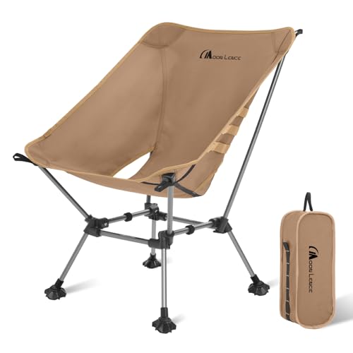 MOON LENCE Camping Chair Plus, Upgraded Comfort & Size, Still Compact and Lightweight, Folding Portable Chair for Backpacking & Hiking, 400Lbs Capacity, Gen 3 Plus (Khaki with Groundgrip Feet (Plus))