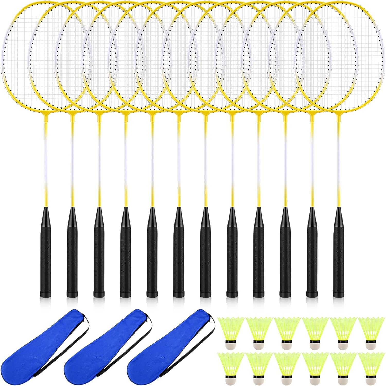 12 Pack Badminton Rackets Set Including Rackets, Nylon Shuttlecocks and Carry Bag for Outdoor Backyard Games Beginners