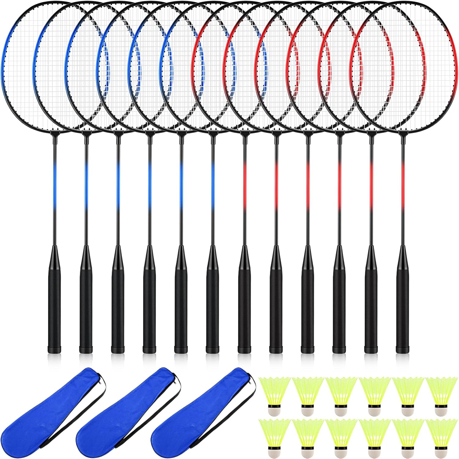 12 Pack Badminton Rackets Set Including Rackets