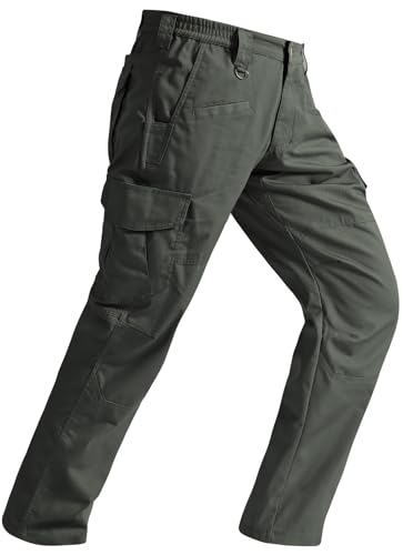 SPOSULEI Mens Tactical Pants Ripstop Cargo Work Pants with 9 Pockets Water Resistant Breathable Hiking Construction Pants