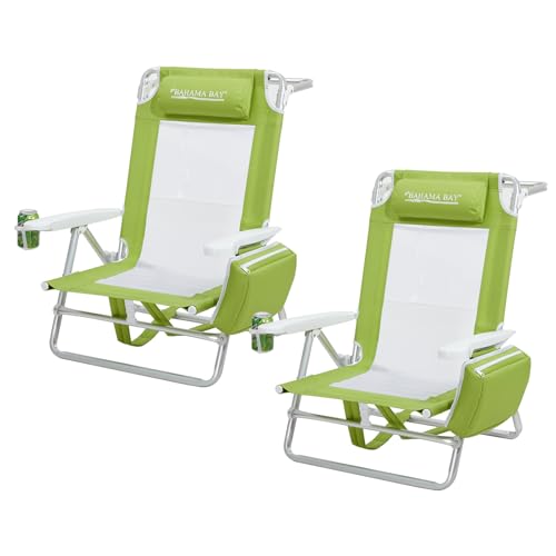 Old Bahama Bay Reclining Beach Chair Backpack 5-Position Lay Flat Lounge Chair for Adults Heavy Duty Portable Folding Lightweight with Cooler Bag Camping Chair for Sand Outdoor