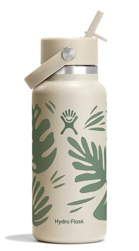 Hydro Flask Water Bottle - Insulated Stainless Steel - Wide Mouth Flex Straw Lid, Non Spill, Leakproof and Refillable in 32 Oz Botanical Bliss Coconut