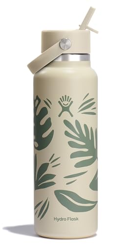 Hydro Flask Water Bottle - Insulated Stainless Steel - Wide Straw Lid, Non Spill, Leakproof in 40 Oz Botanical Bliss Coconut