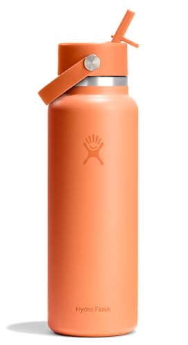 Hydro Flask Water Bottle - Insulated Stainless Steel - Wide Straw Lid, Non Spill, Leakproof in 40 Oz Nectar Orange