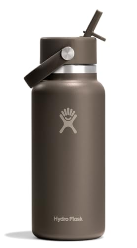 Hydro Flask Water Bottle - Insulated Stainless Steel - Wide Mouth Flex Straw Lid, Non Spill, Leakproof and Refillable in 32 Oz Sandpiper