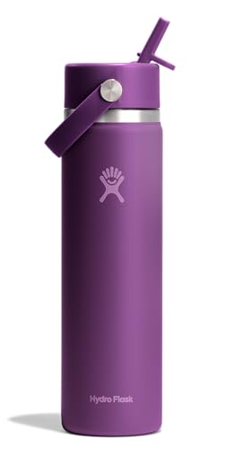 Hydro Flask Water Bottle - Insulated Stainless Steel - Wide Straw Lid, Non Spill, Leakproof in 24 Oz Beachplum Purple