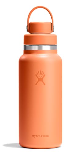 Hydro Flask Water Bottle - Insulated Stainless Steel - Wide Mouth Flex Chug Lid, Non Spill, Leakproof in 32 Oz Nectar Orange