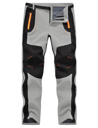 TBMPOY Men's Snow Ski Hiking Pants Waterproof Winter Fleece Lined Pants Camping Skiing Ice Fishing Pants with Belt
