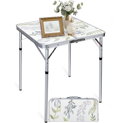 RedSwing Square Camping Table 2ft Portable Pinic Table Adjustable Height Small Card Table Aluminum Foldable Lightweight with Carry Handle for Outdoor Indoor Hiking Camp BBQ Beach