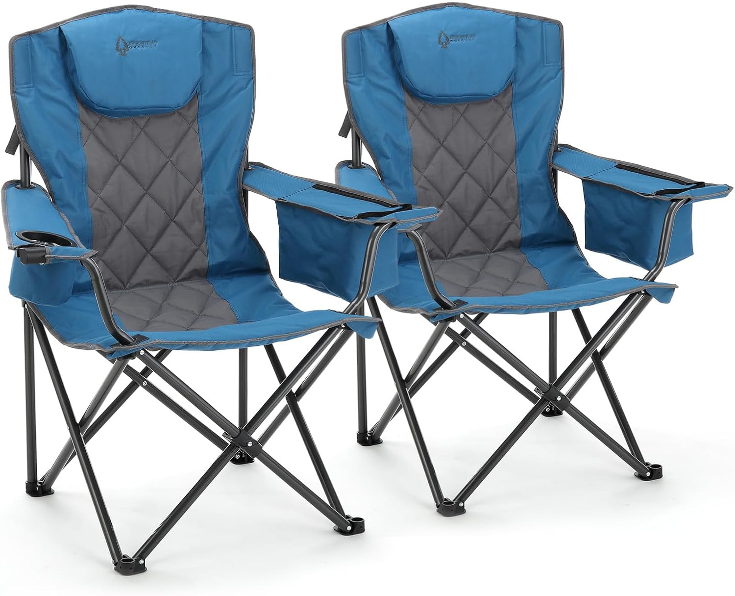 ARROWHEAD OUTDOOR Portable Deluxe Folding Camp Quad Chair w/Headrest, Glass & Cup Holders, Armest 6-can Cooler, Heavy Duty Carry Bag, 550 lbs Weight Capacity