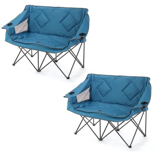 ARROWHEAD OUTDOOR Portable Folding Double Duo Camping Chair Loveseat w/ 2 Cup & Wine Glass Holder, Carrying Bag, Supports up to 500lbs