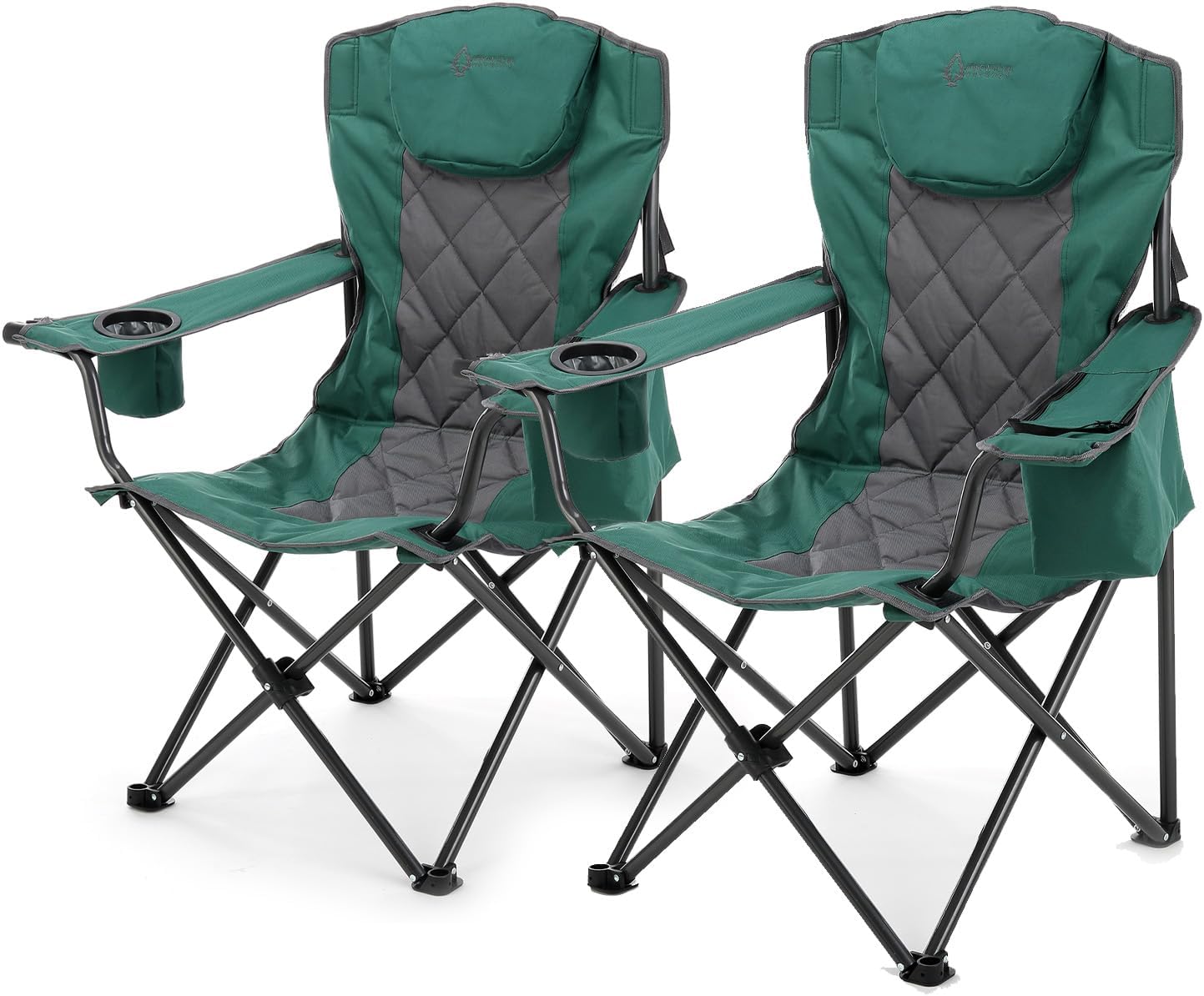 ARROWHEAD OUTDOOR Portable Deluxe Folding Camp Quad Chair w/Headrest, Glass & Cup Holders, Armest 6-can Cooler, Heavy Duty Carry Bag, 550 lbs Weight Capacity