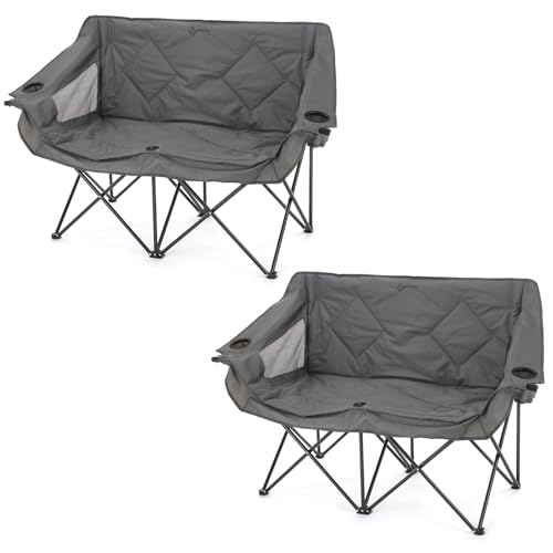 ARROWHEAD OUTDOOR Portable Folding Double Duo Camping Chair Loveseat w/ 2 Cup & Wine Glass Holder, Carrying Bag, Supports up to 500lbs